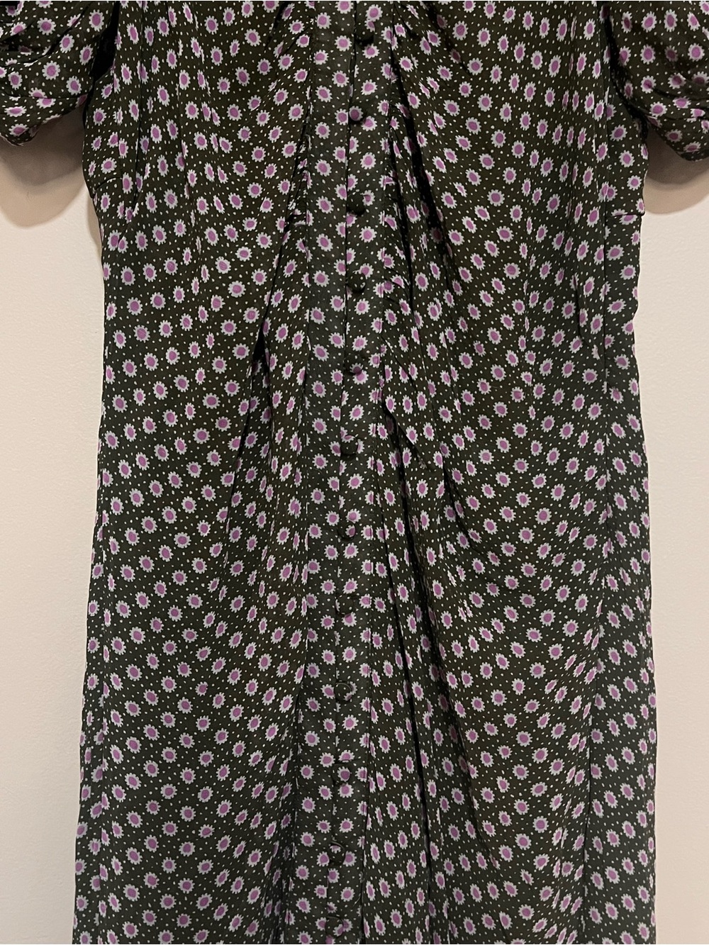 Anthropologie Puff-Sleeve Ruched Mesh Midi Shirt Dress Women Sz 10 Floral office - Picture 6 of 13